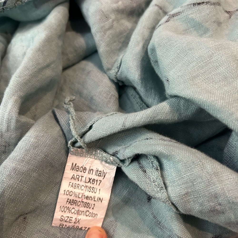 LUNGO L’ARNO Linen Floral Seafoam Green Shift Dress Tunic Made in Italy 2X‎ - Picture 7 of 12